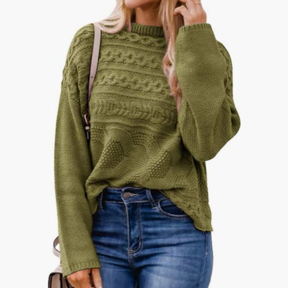 C.C. Boutique Sweaters - NWT Solid Olive Army Green Cable Knit Thick Chunky Bell Sleeve Pullover Sweater